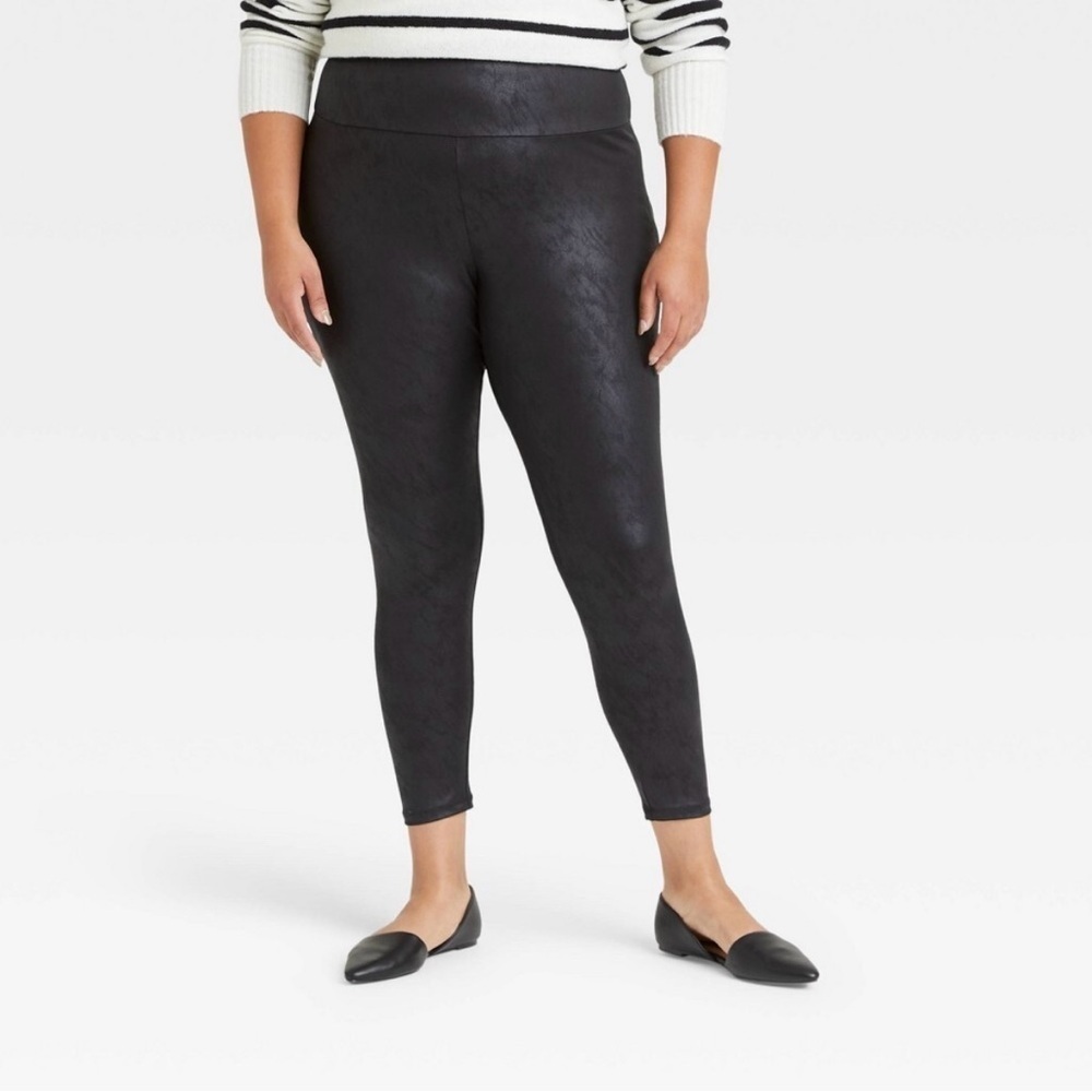 Ava & Viv Women's Plus Size High-Waisted Liquid Shine Leggings, Black, 1X
